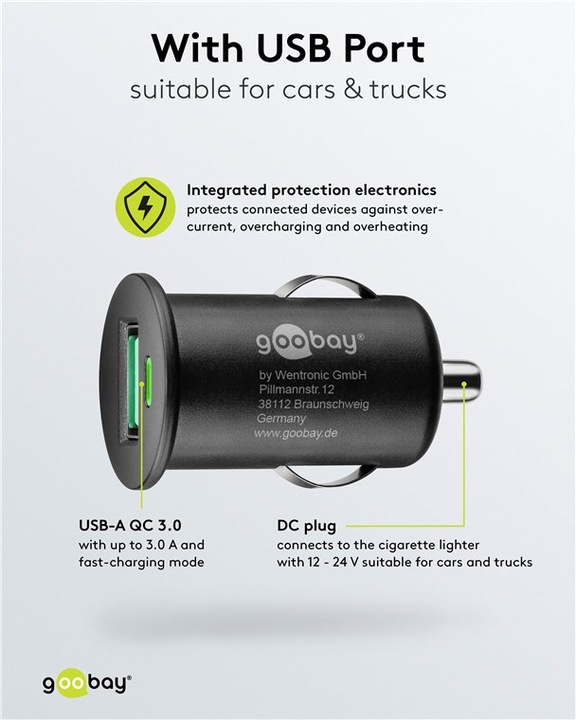 Actual product image Goobay USB Car Quick Charger