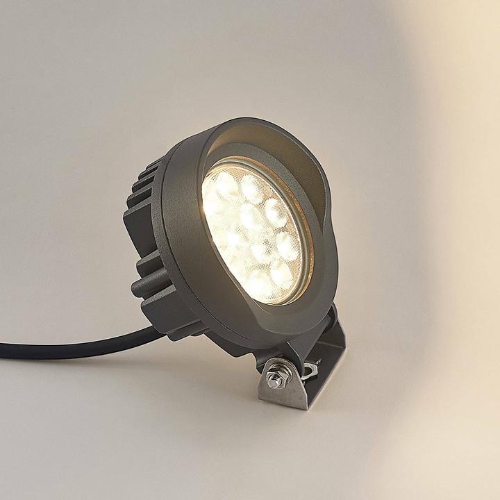 Actual product image Lindby Emar LED ground spike spotlight in dark gray (850 lm, IP65)
