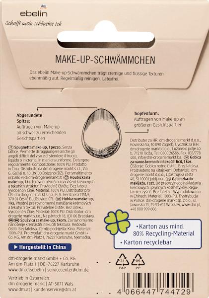 Nutritional values and ingredients dm ebelin Make-up sponge oval