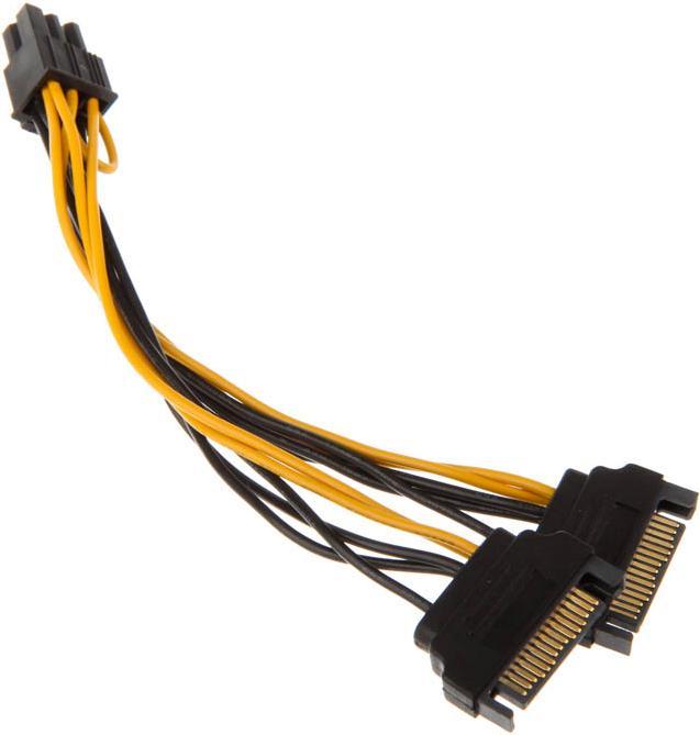 Produktbild Akasa 2x 15-Pin-SATA auf 1x 6-Pin-PCIe Adapter (15 cm, 6 pin PCI-Express, SATA)