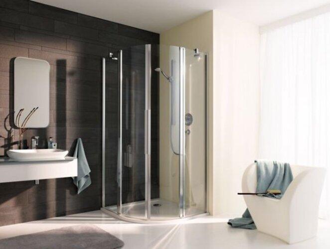 Actual product image Koralle Coral quarter-circle shower cubicle with swing door and fixed panel - half-part myDay VPFS Radius 55 (58.30 cm, 209.30 cm, 23.60 cm)