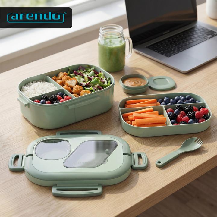 Actual product image Arendo Lunch box Bento box with cutlery & compartments