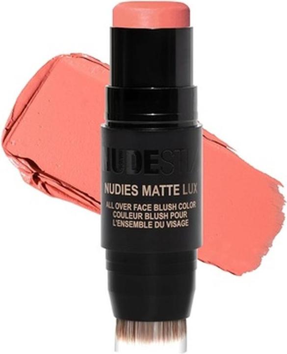 Actual product image Nudestix Nudies Matte Lux Cream Blush 3-in-1 All Over Face Colour For Cheeks Eyes and Lips with Blending Blus (Pretty Peachy)