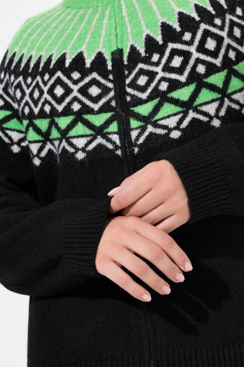 Produktbild Ulla Popken Norweger-Strickjacke, Stehkragen, Reissverschluss, Langarm (54, 56)