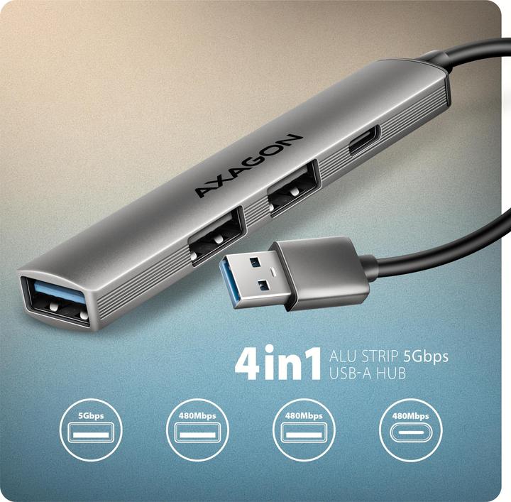 Produktbild Axagon Another product HUE-STA ALU STRIP USB-A 4 port hub (USB-A, 4 Ports)