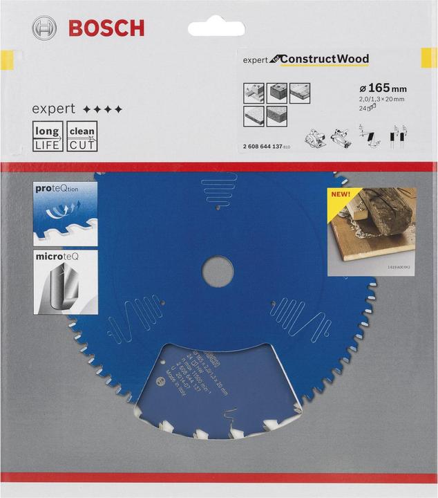Produktbild Bosch Professional Zubehör Kreissägeblatt Expert for Construct Wood, 165 x 20 x 2,0 mm, 24