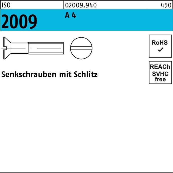 Actual product image Countersunk screw ISO 2009 w.slot M 10 x 30 A 4 (100 Screws per piece)