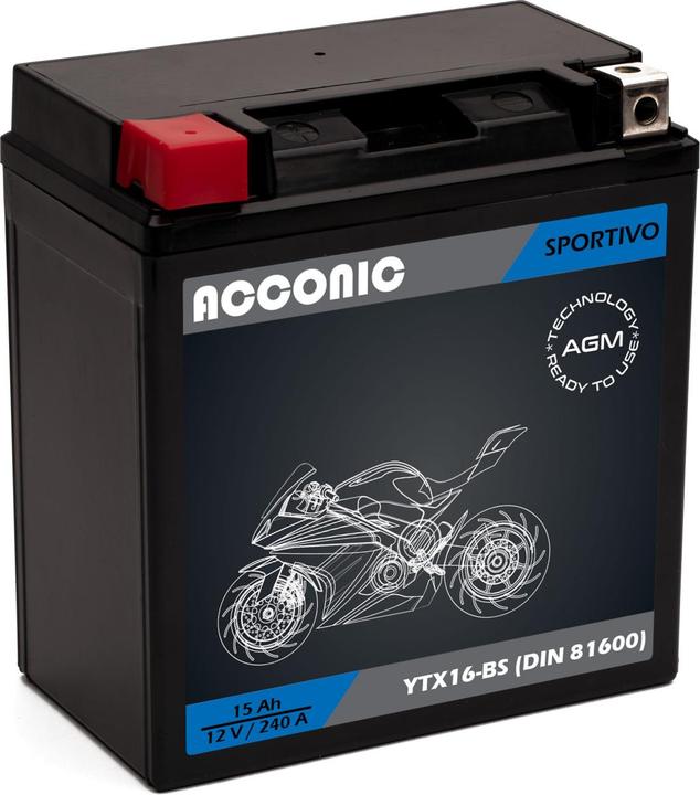 Produktbild Acconic Sportivo AGM YTX16-BS Motorradbatterie 15Ah 12V (DIN 81600) (12 V, 15 Ah)
