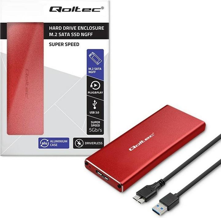 Actual product image Qoltec Aluminiowa Obudowa | Kieszeń na dysk M.2 SSD | SATA | NGFF | USB 3.0 | Super speed | 2TB | (M.2)