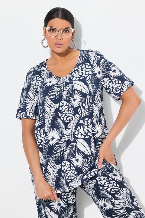 Produktbild Ulla Popken T-Shirt, Federn, A-Linie, V-Ausschnitt, Halbarm (50, 52)