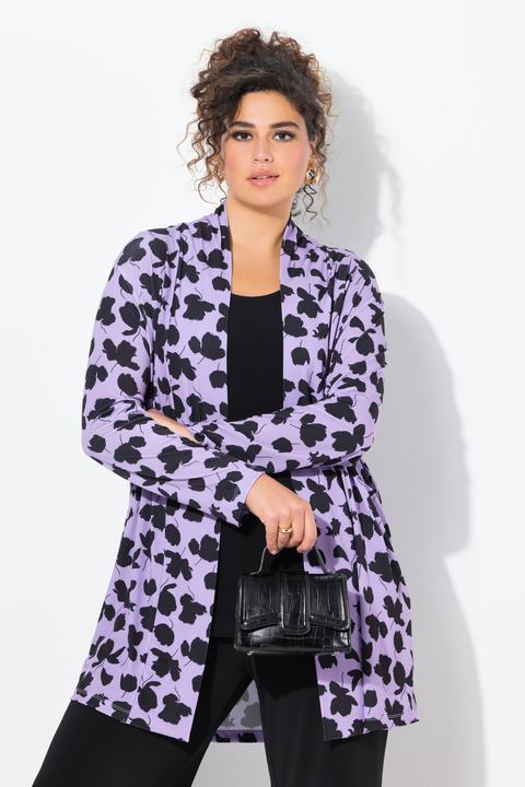 Actual product image Ulla Popken Matte Jersey Open Front Leaf Print Jacket (54)