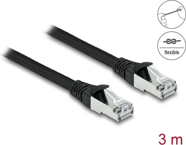 Actual product image Delock RJ45 network cable Cat.6A S/FTP PUR Outdoor 3 m black (S/FTP, CAT6a, 3 m)