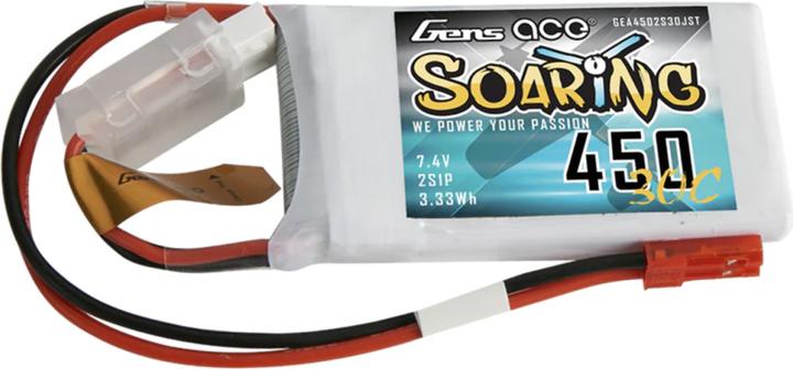 Gens Ace Accumulator Soaring 450mAh 7.4V 30C 2S1P JST-SYP (7.40 V, 450 mAh)