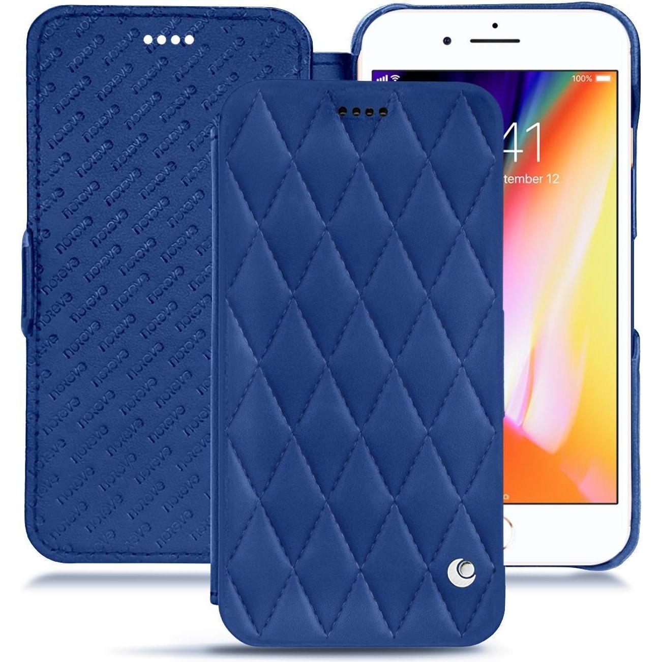 Noreve Lederschutzhülle horizontal (Apple iPhone 8 Plus), Smartphone Hülle, Blau