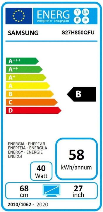 Energy Label Samsung S27h850 (2560 x 1440 pixels, 27")