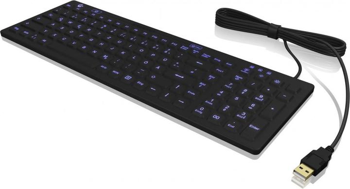 Productafbeelding KeySonic Industrieel toetsenbord, USB, verlicht, silicone, zwart, water- en stofdicht IP68, DE layout (DE, Bedraad)