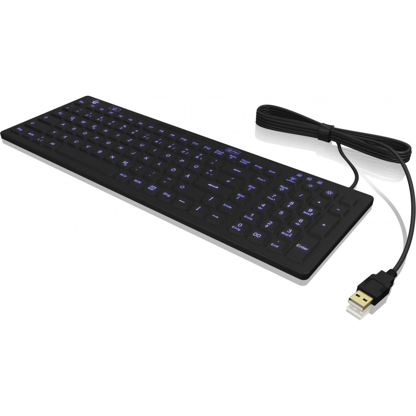 Thumbnail - KeySonic Industrietastatur, USB, Beleuchtet, Silikon, schwarz, Wasser und Staub geschützt IP68, DE Layout (DE, Kabelgebu...