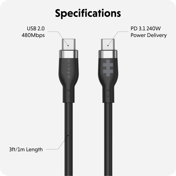 Actual product image Targus 2M Silicone 240W USB-C Charging Cable - (2 m, USB 2.0, 240 W)