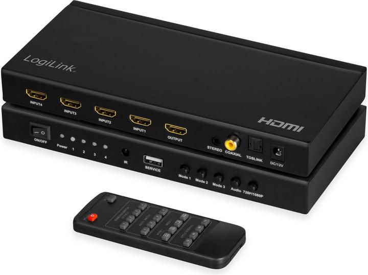 LogiLink HDMI Switch 4x1-Port, Multiviewer, 1080p/60 Hz, Scaler, Seamless, RC