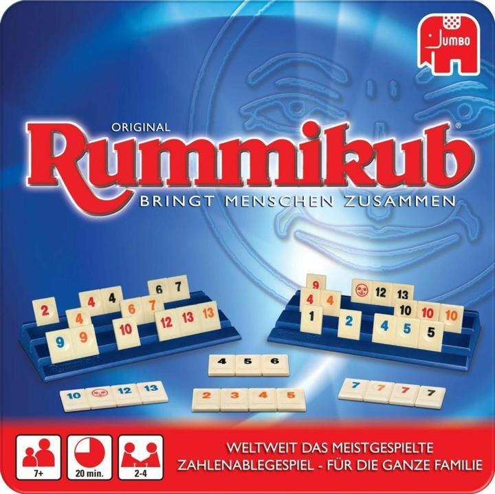Immagine prodotto Jumbo Rummikub originale in scatola di metallo (Tedesco, 2 - 4 Giocatori)
