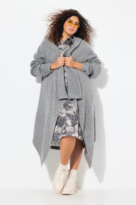 Produktbild Ulla Popken Strickjacke, Zipfelsaum, A-Linie, offene Form, Langarm (58, 60, 62)
