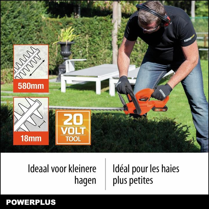 Produktbild Powerplus Dual Power Heckenschere 20V 20V 580mm - inkl. Akku 20V 2.0Ah und Ladegerät (Akkubetrieb)