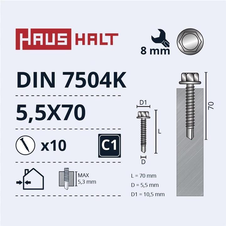 Image du produit Haushalt SELF SCREW 5,5X70 DIN7504K ZN 10PCS