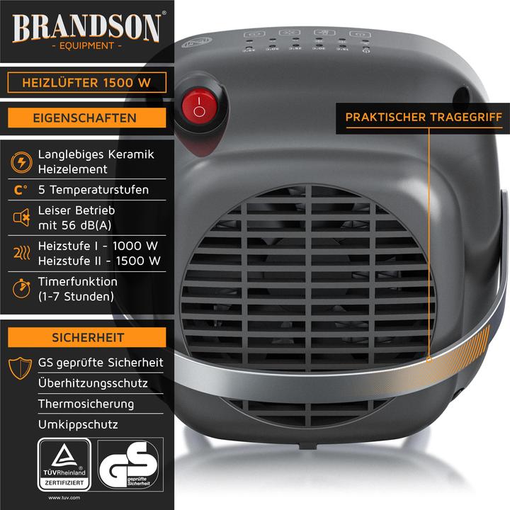Actual product image Brandson KeramiK fan heater 1500 W, bathroom quick heater with temperature control, energy-saving, quiet (1500 W)