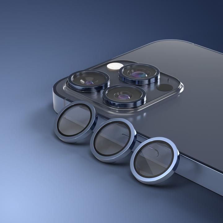 Actual product image Etteri camera lens protector for iPhone 15 Pro / 15 Pro Max deep blue (3 pcs., Apple iPhone 15 Pro, Apple iPhone 15 Pro Max)