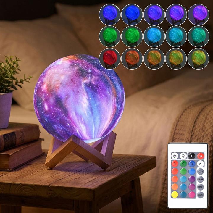 Casativo 3D Galaxy Mond Lampe 15cm mit 16 Farben – Dimmbare LED Mondlampe inklusive Fernbedienung