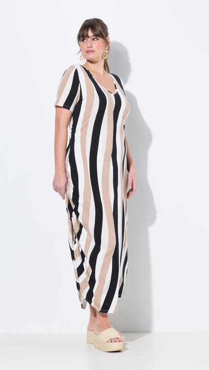 Image du produit Ulla Popken Robe maxi, rayures, col rond, manches courtes, coton bio (46, 48)