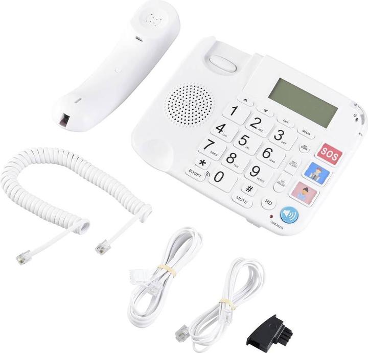 Image du produit Renkforce RF-DP-400 Téléphone filaire pour seniors Mains libres Écran LCD Blanc