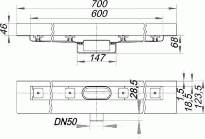 Produktbild Dallmer Duschrinne CERALINE NANO W, DN 50 seitlich, BH 68mm, Länge 600 mm (600 mm)