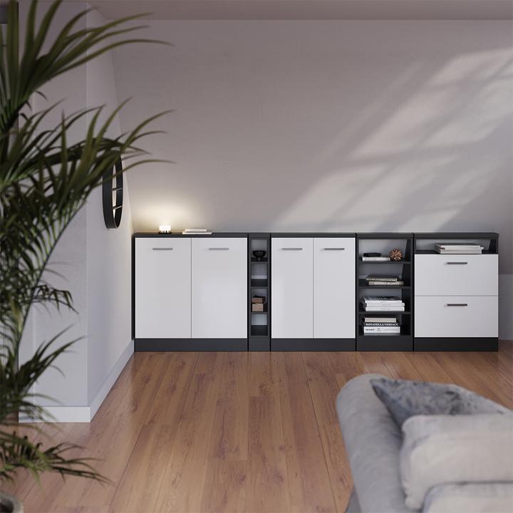 Produktbild Vichy Dachschrägenschrank Rion, Anthrazit/Weiss Hochglanz, mit 2 Schubladen (46 x 46 x 81.60 cm)