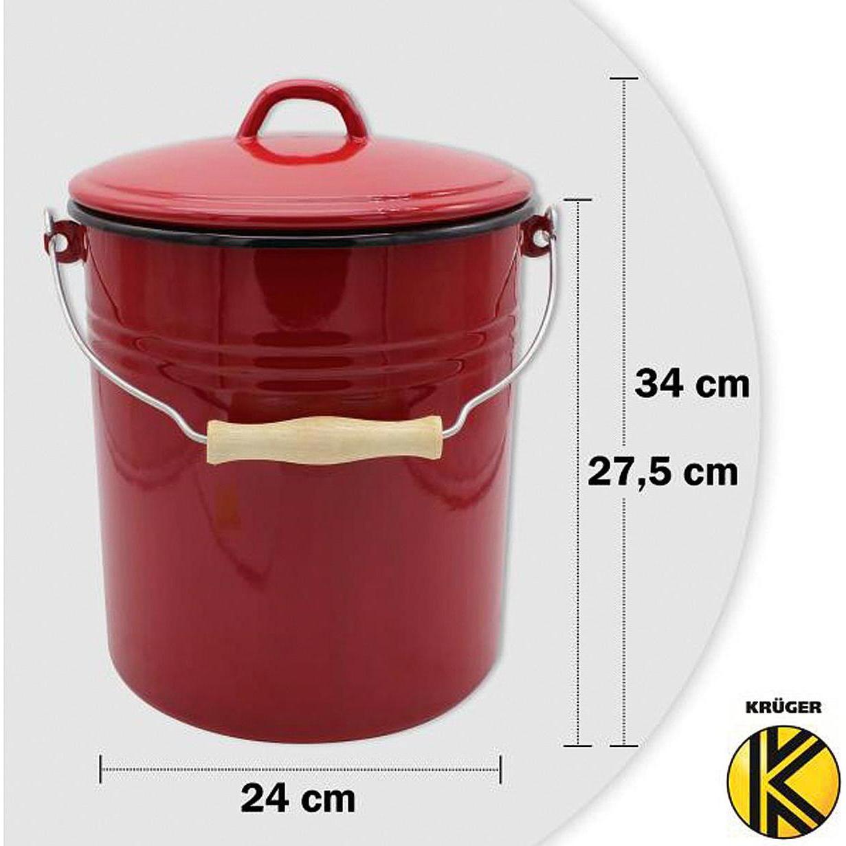 Thumbnail - Krüger Mülleimer m.D. Emaille 10l rot, Abfalleimer, Rot