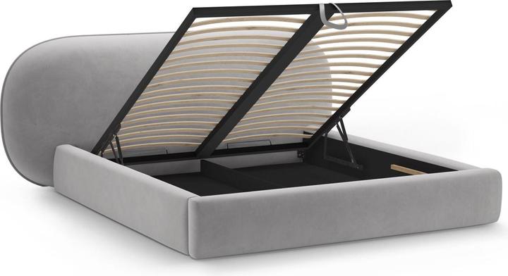 Actual product image Micadoni Velvet Storage Bed With Headboard, "Ovalo", Light Grey, 234x270x96 Made in Europe (180 x 200 cm)