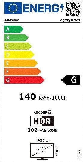 Energy Label Samsung QE75QN700C (75", QN700C, NeoQLED, 8K, 2023)