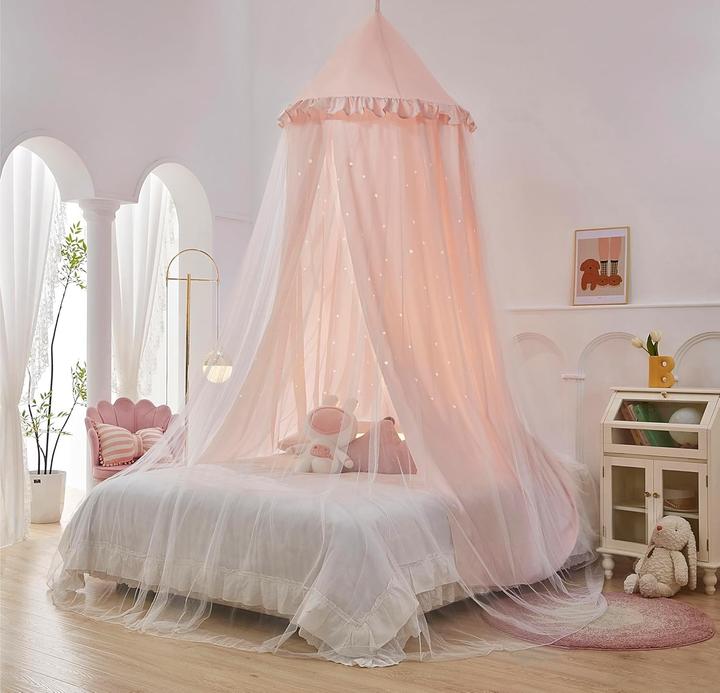 Milkii Prinzessinnen-Betthimmel Baldachin mit leuchtendem Sternendesign