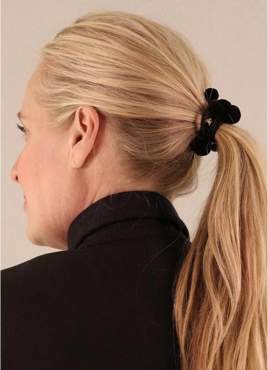 Immagine prodotto Corinne Mondo - Cravatta per capelli Pom Pom "Ibiza" nera (Elastico per capelli)