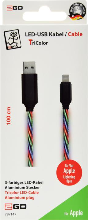 Image du produit 2GO 797147 Câble USB B Lightning Multicolore (1 m, USB 2.0)