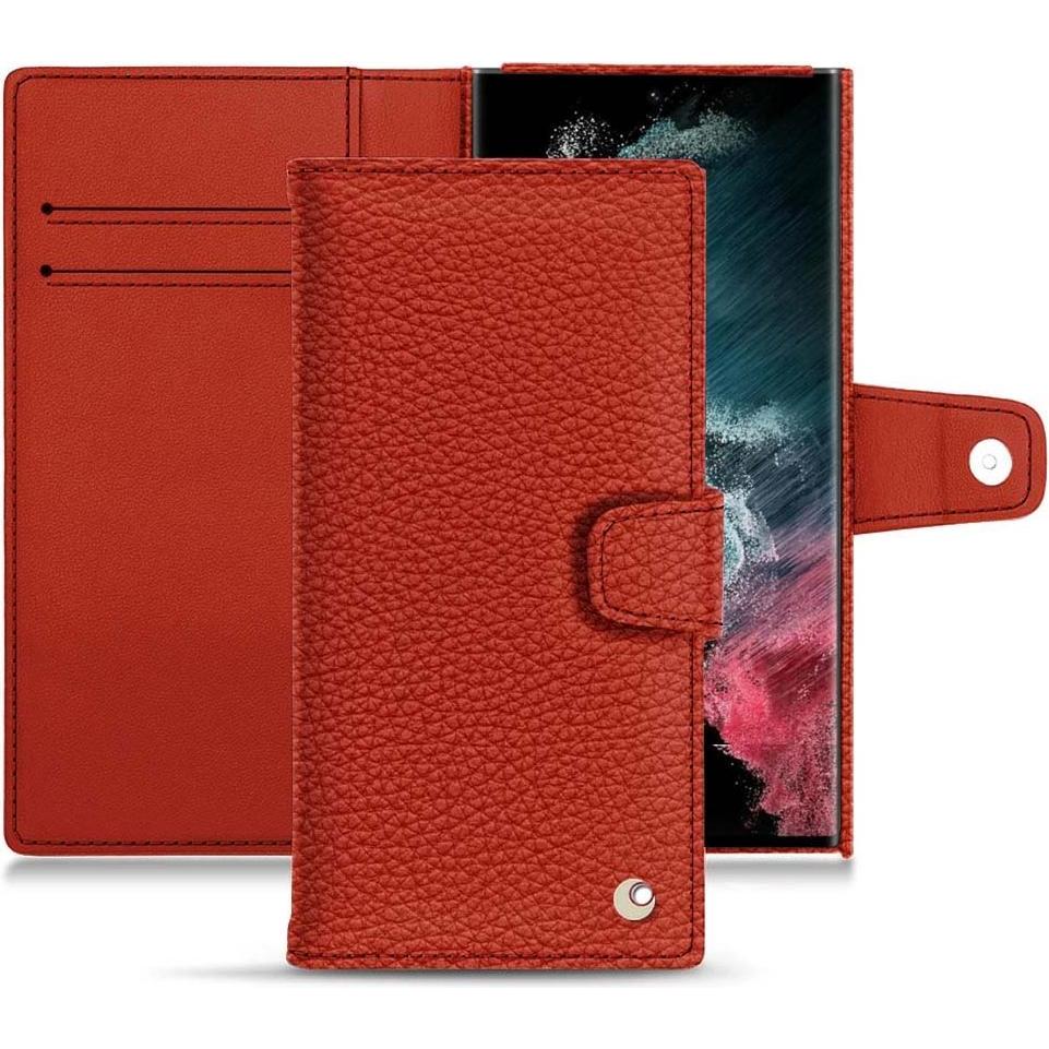 Noreve Lederschutzhülle Wallet (Samsung Galaxy S22 Ultra), Smartphone Hülle, Orange