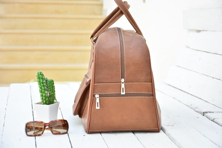 Produktbild Only-Bags.Store Männer & Frauen Dunkelbraun Leder Reisetasche, Weekender Overnight Duffel Gepäck Lederhandtasche