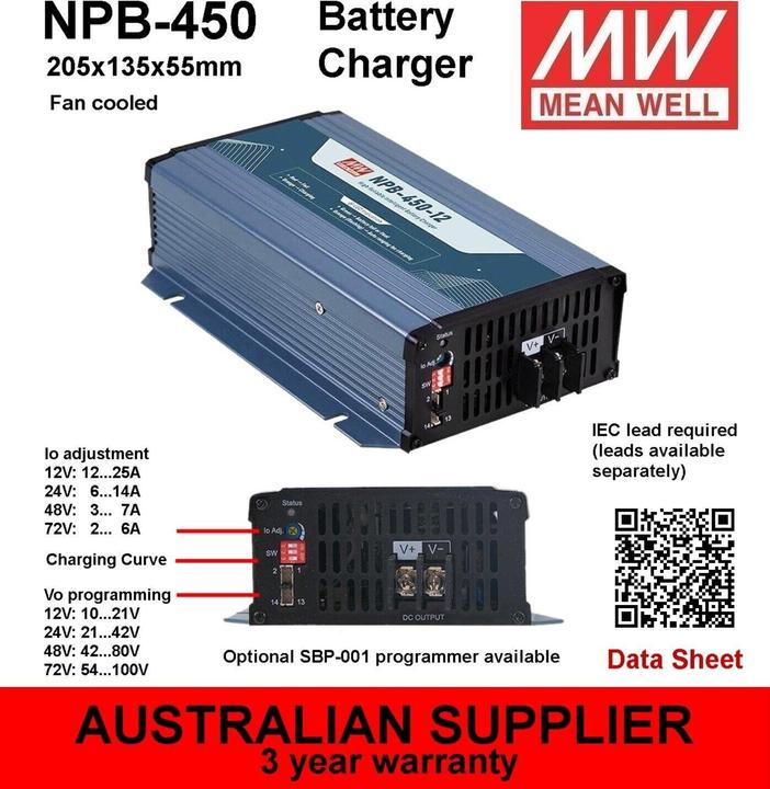 Image du produit MeanWell MW NPB-450-48 - Ladegerät fuer Blei- Lithiumakkus 48 V 6.8 A (48V, 6.80 A)