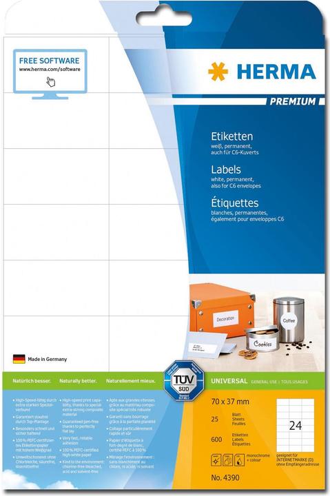 Produktbild HERMA Adressetiketten A4