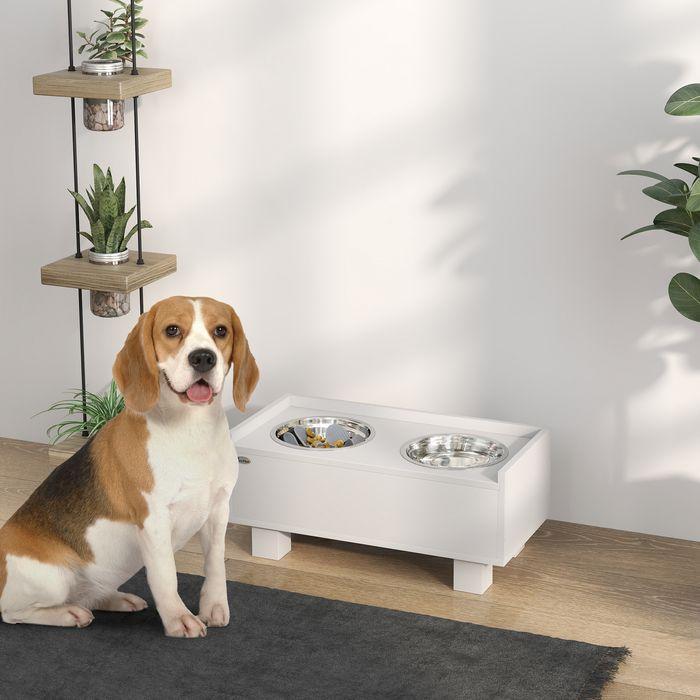 Image du produit Swisshandel24 Hundenapf erhöht, Höhenverstellbar Futternapf für Hunde mit Stauraum, Weiss (1 l)