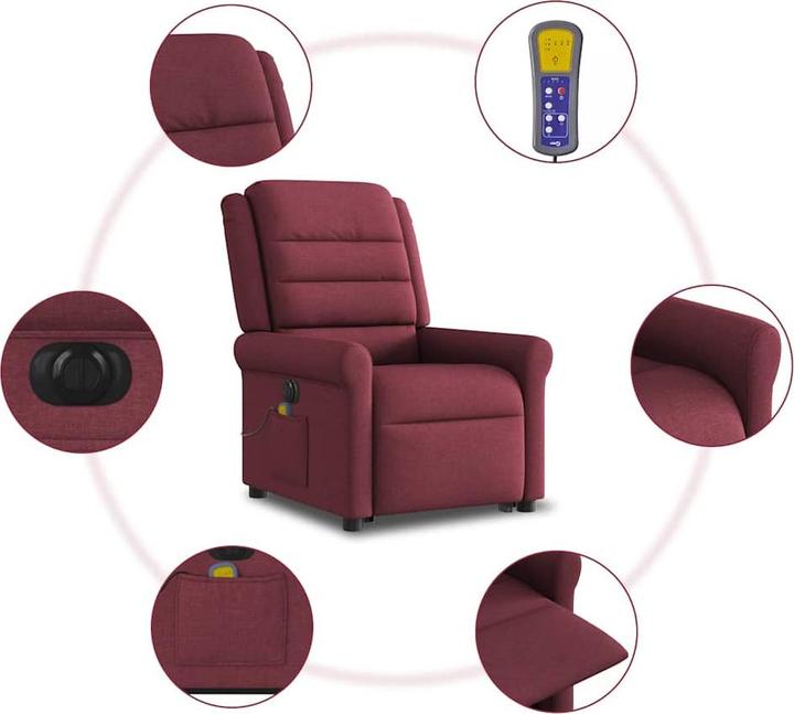 Immagine prodotto vidaXL Poltrona massaggiante elettrica con ausilio per l'assistenza in piedi in tessuto rosso vino