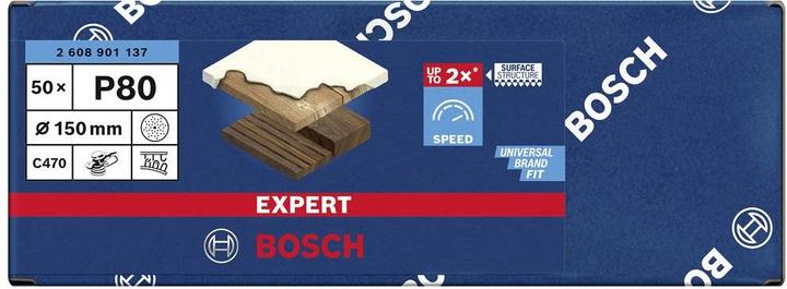 Image du produit Bosch Professional Zubehör EXPERT C470 Papier abrasif multi-trous pour ponceuse excentrique, 150 mm, G 80, 50 pcs. (80)