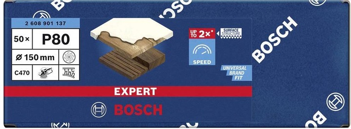 Image du produit Bosch Professional Zubehör EXPERT C470 Papier abrasif multi-trous pour ponceuse excentrique, 150 mm, G 80, 50 pcs. (80)