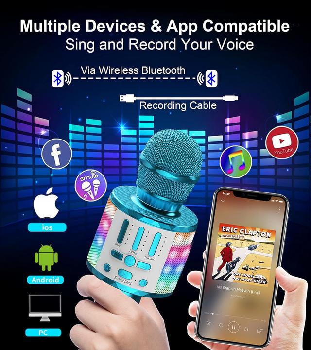 Produktbild MicQutr Karaoke-Mikrofon mit Bluetooth und LED Lichtern