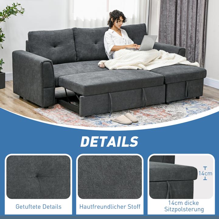 Produktbild Homcom Schlafsofa Polyester Dunkelgrau (3-Sitzer)